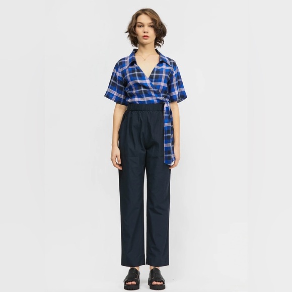 NWT bul BADA TOP BLUE/ PURPLE CHECK size AU 10 natural linen current style US 6 - Picture 2 of 10